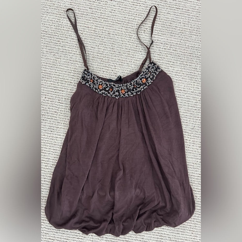 Papaya Brown Beaded Spaghetti-Strap Camisole